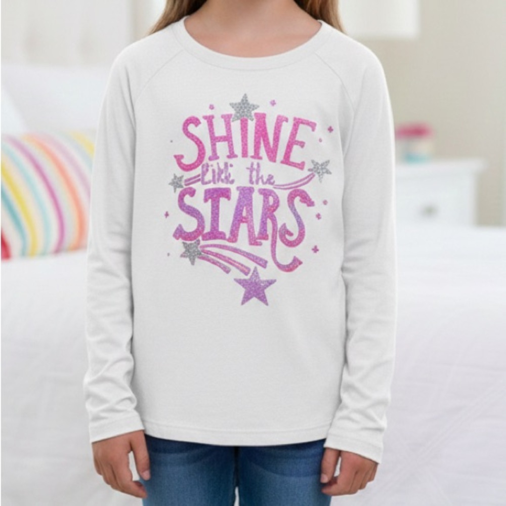 Girls Graphic Star Print Long Sleeve Pajama Top